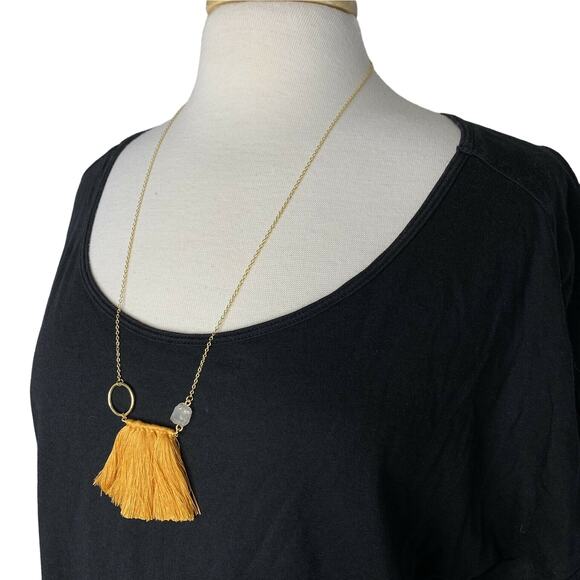 SHIRALEAH New Gold Tone Palma Saffron Fringe Stone Delicate Necklace NIP Anthro - Picture 2 of 6